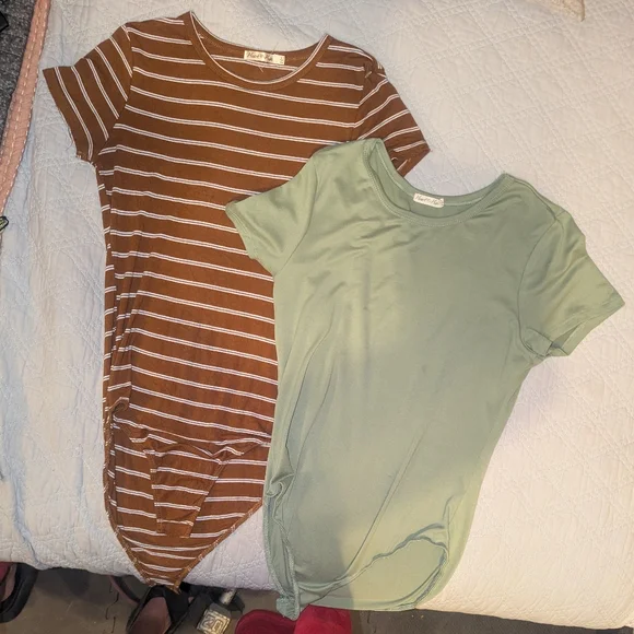 2For1 Heart Hips Brown Striped and Green Bodysuits - Picture 1 of 7